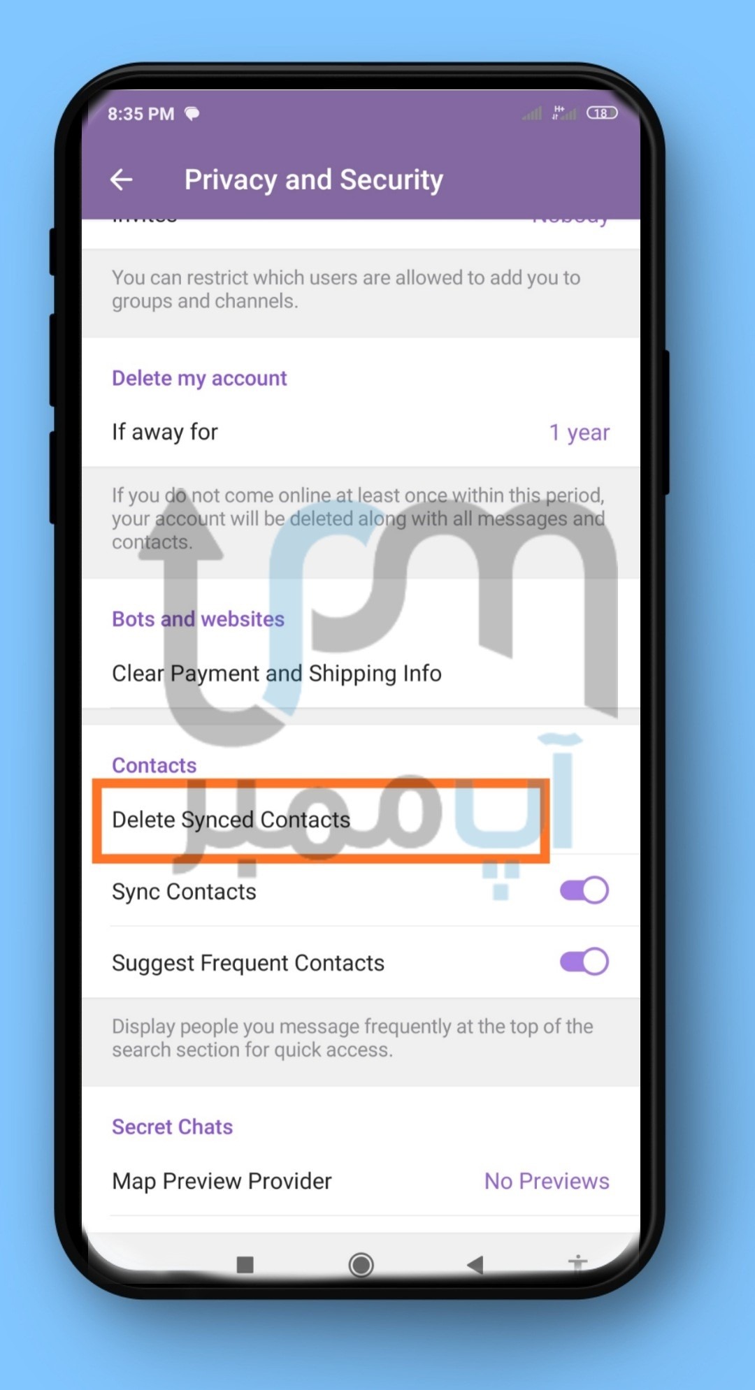 Delete synced contacts 