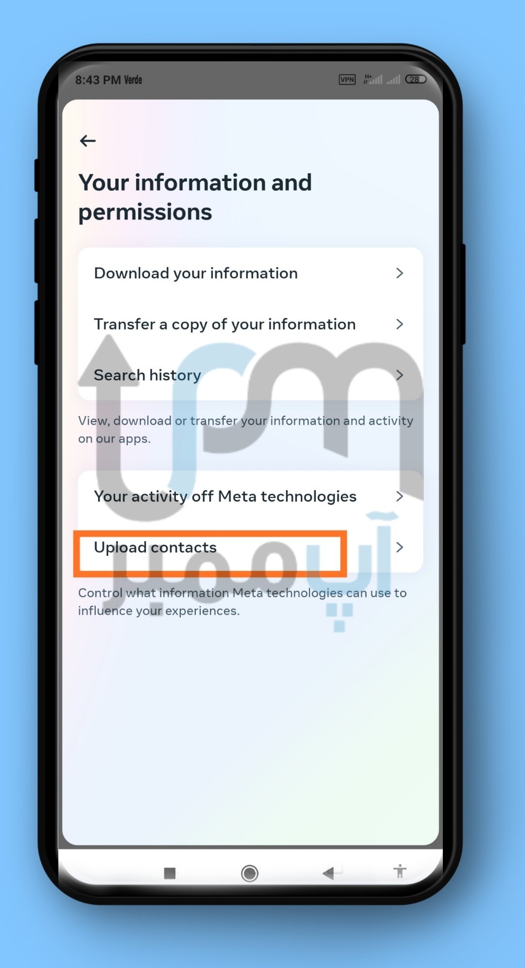 قسمت Upload contacts